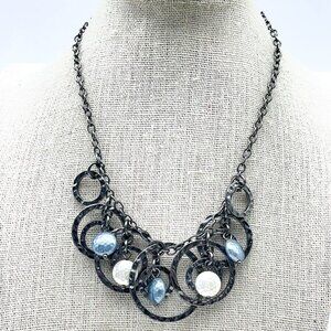 LIA SOPHIA Silver Tone Necklace With Blue and Faux Pearl Accents Signed